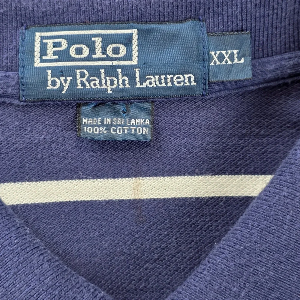 Polo Ralph Lauren Mens XXL Navy Blue White Striped Short Sleeve Pique Polo Shirt